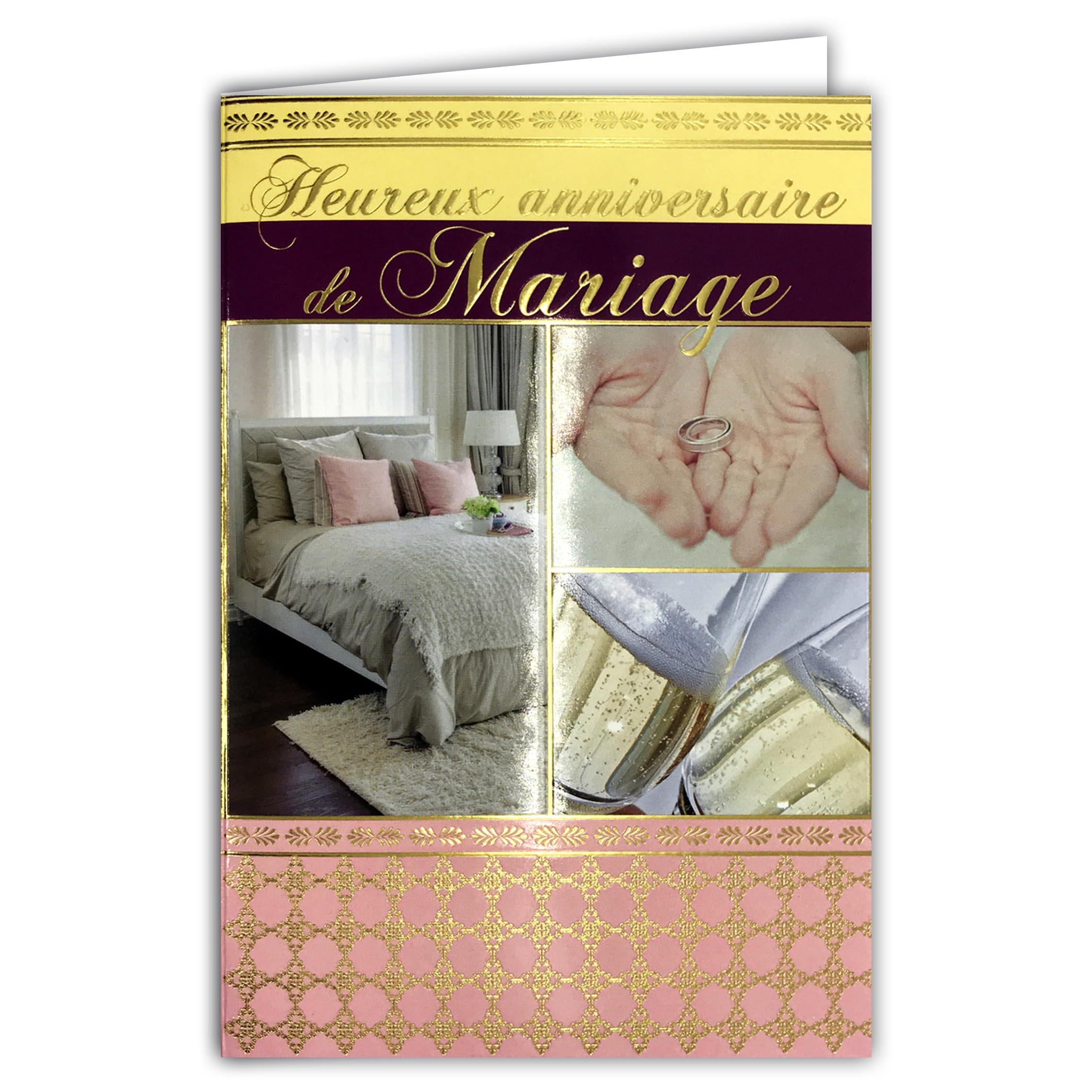 AFIE Happy Wedding Anniversary Card in Gold Gold Congratulations Wedding Couple Lovers Romantic Considerate Wedding Rings Flutes Sparkling Bubbles of Happiness Envelope 12 x 17.5 cm 63-1012-B