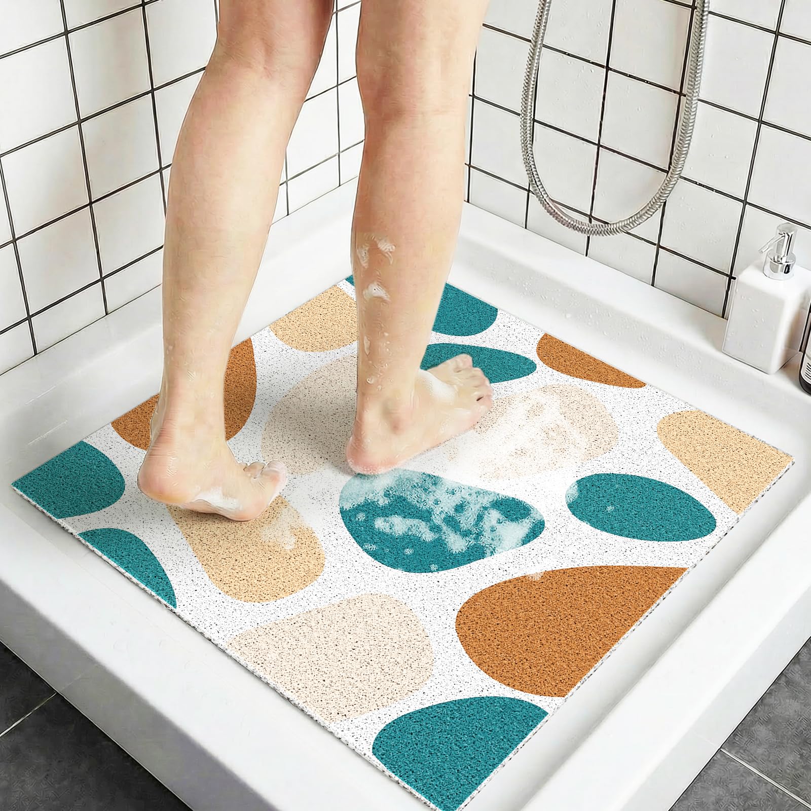 Square Non Slip Shower Mat 60x60 CM, Quick Drying Anti Mould PVC Loofah Bath Mat for Wet Room & Bathroom Floor, Anti Slip Shower Mats for Elderly, Non Slip Bath Mat, Khaki Stone โ image 1