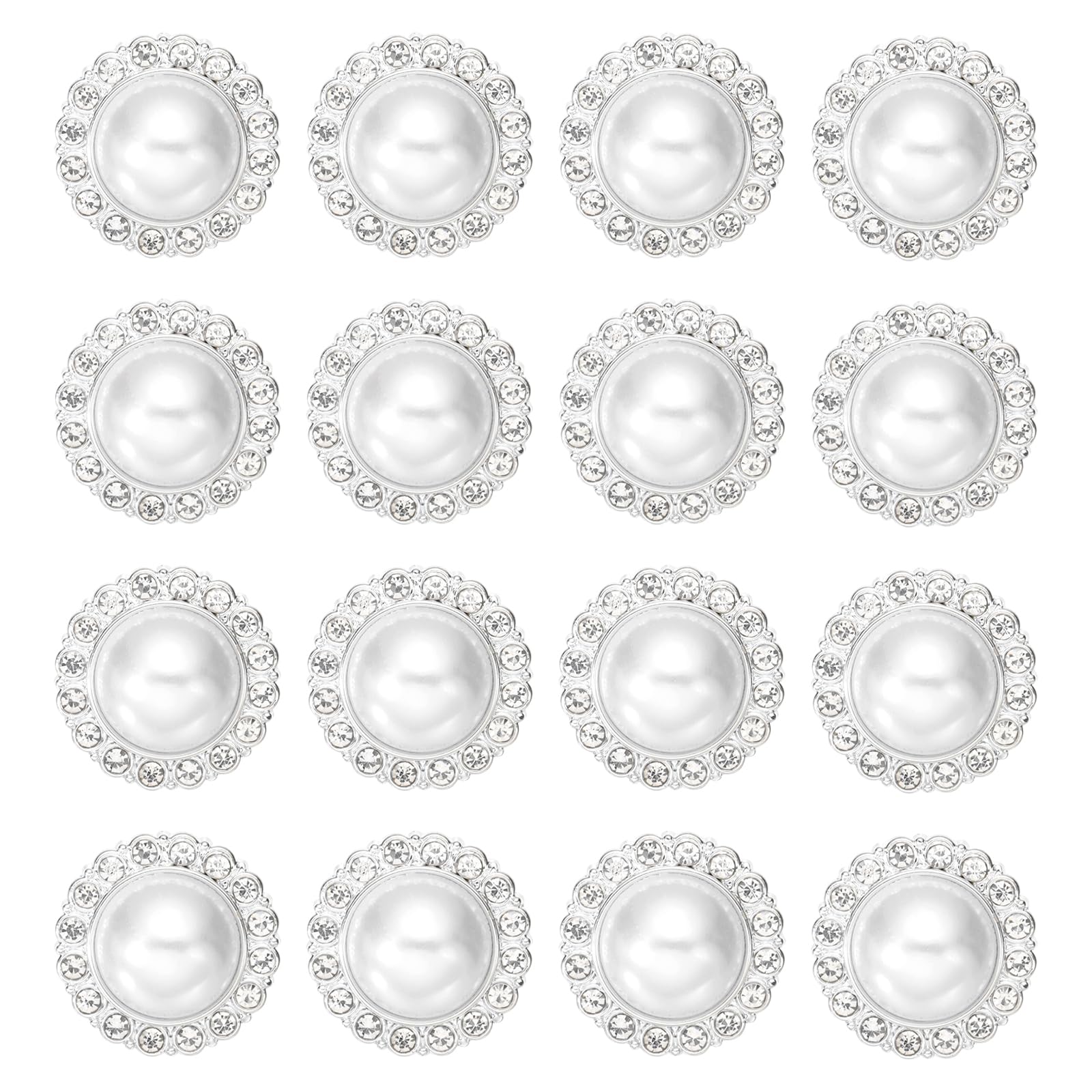 sourcing map 16Pcs Rhinestone Faux Pearl Buttons, 25mm / 0.98" Fashion Vintage Button Round Sew on Embellishments for Clothing Sweater Coats Suits Dress Knitting Decoration, Silver
