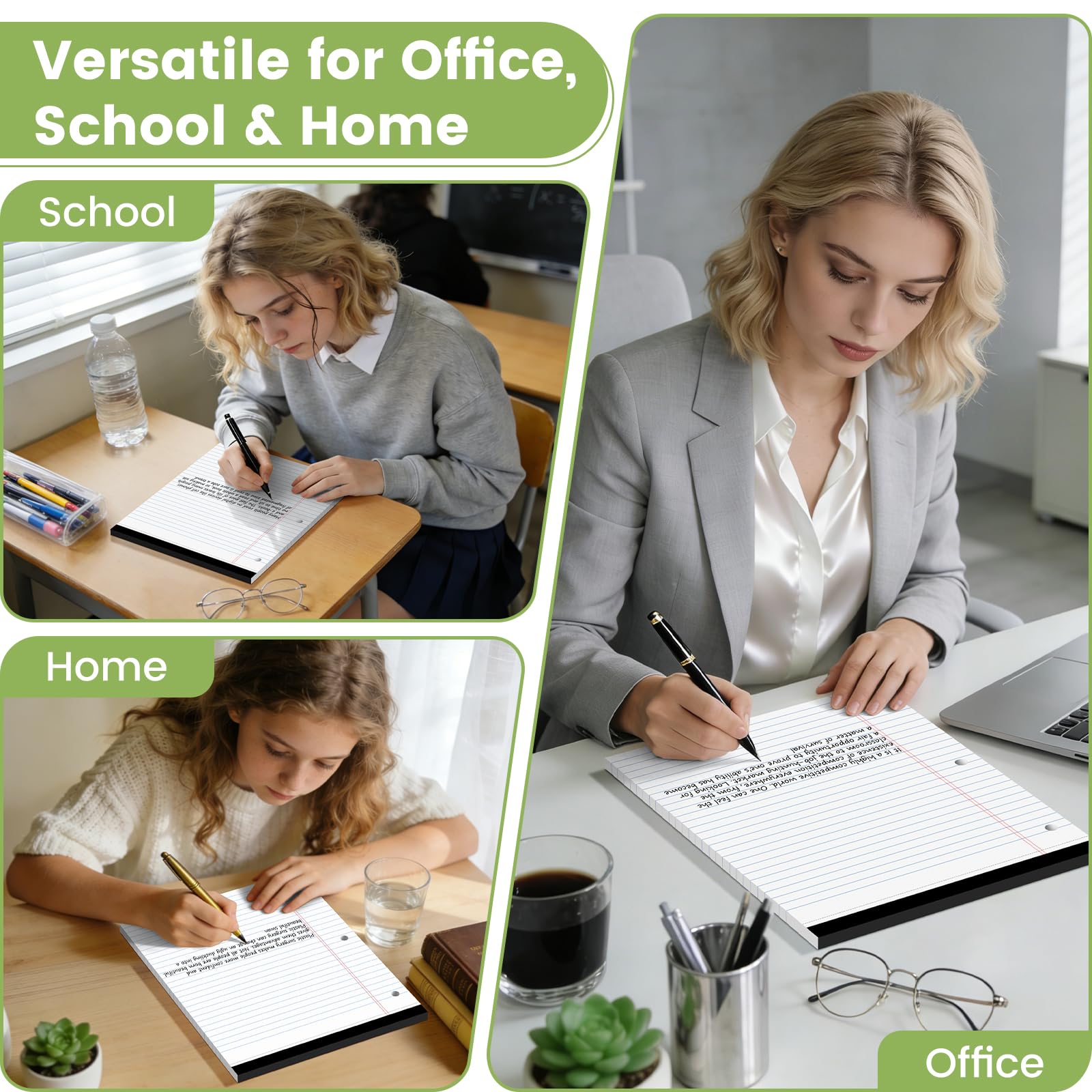 Lot de 12 blocs juridiques blancs de 21,6 x 27,9 cm, larges lignés avec perforation à 3 trous, feuilles mobiles pour classeurs à 3 anneaux, 30 feuilles/paquet, perforés pour l'école, le