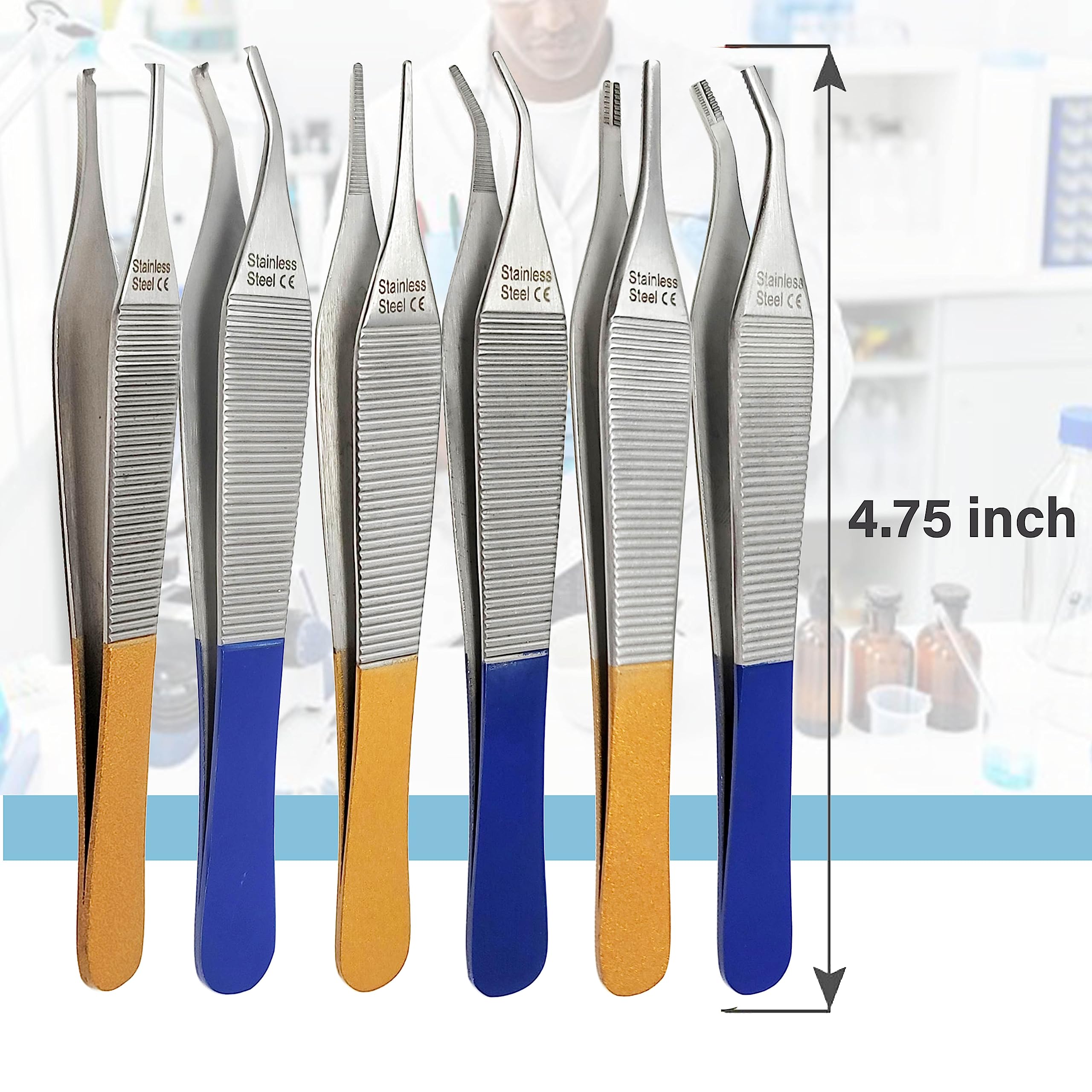 Set of 6 Adson Dressing Tissue Brown Forceps 4.75", Straight and Curved - Premium Quality Stainless Steel (A2Z BRAND) — Amazon image 3