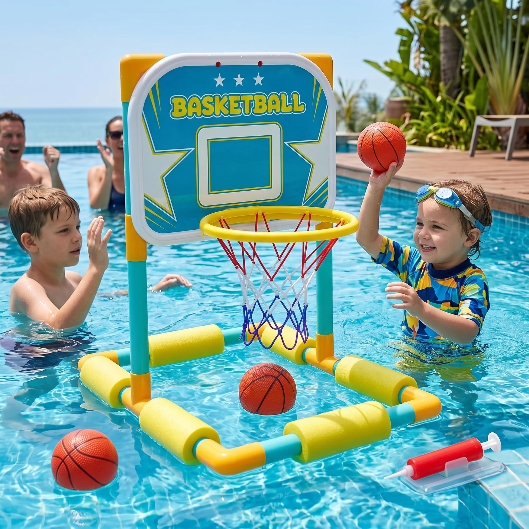 Canestro da Basket Galleggiante per Piscina, Set Canestro da Basket per Piscina, Gioco Gonfiabile con Palline in Acqua con Palline e Pompa per Bambini e Adulti, Stile1