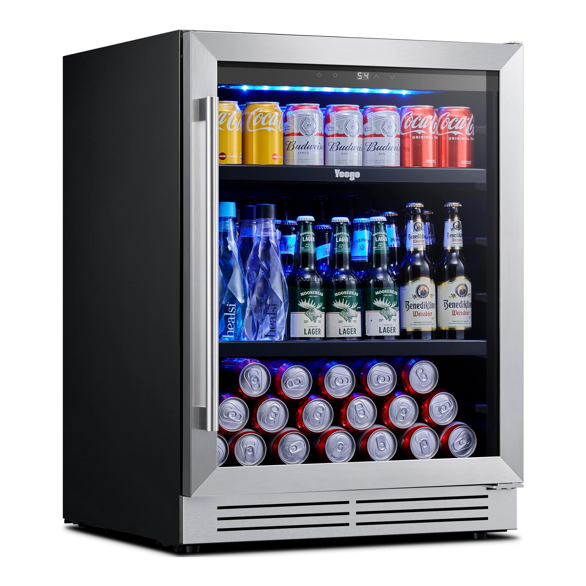 Yeego Beverage-Refrigerator, 24 Inch Beer Cooler Built-in or Freestanding,180 Cans Beverage Cooler with Glass Door,Mini-Fridge for Bottles and Cans Beer/Soda/Water/Wine