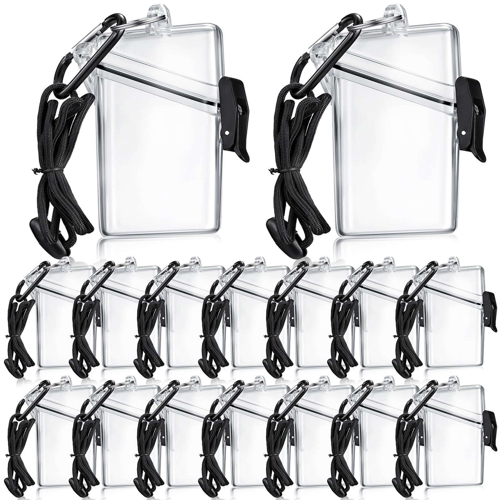 Outus 16 Pack Waterproof ID Badge Holder Case Waterproof Clear Vertical ID Card Holder with Lanyard Carabiner and Keychain Plastic Card Holders Dry