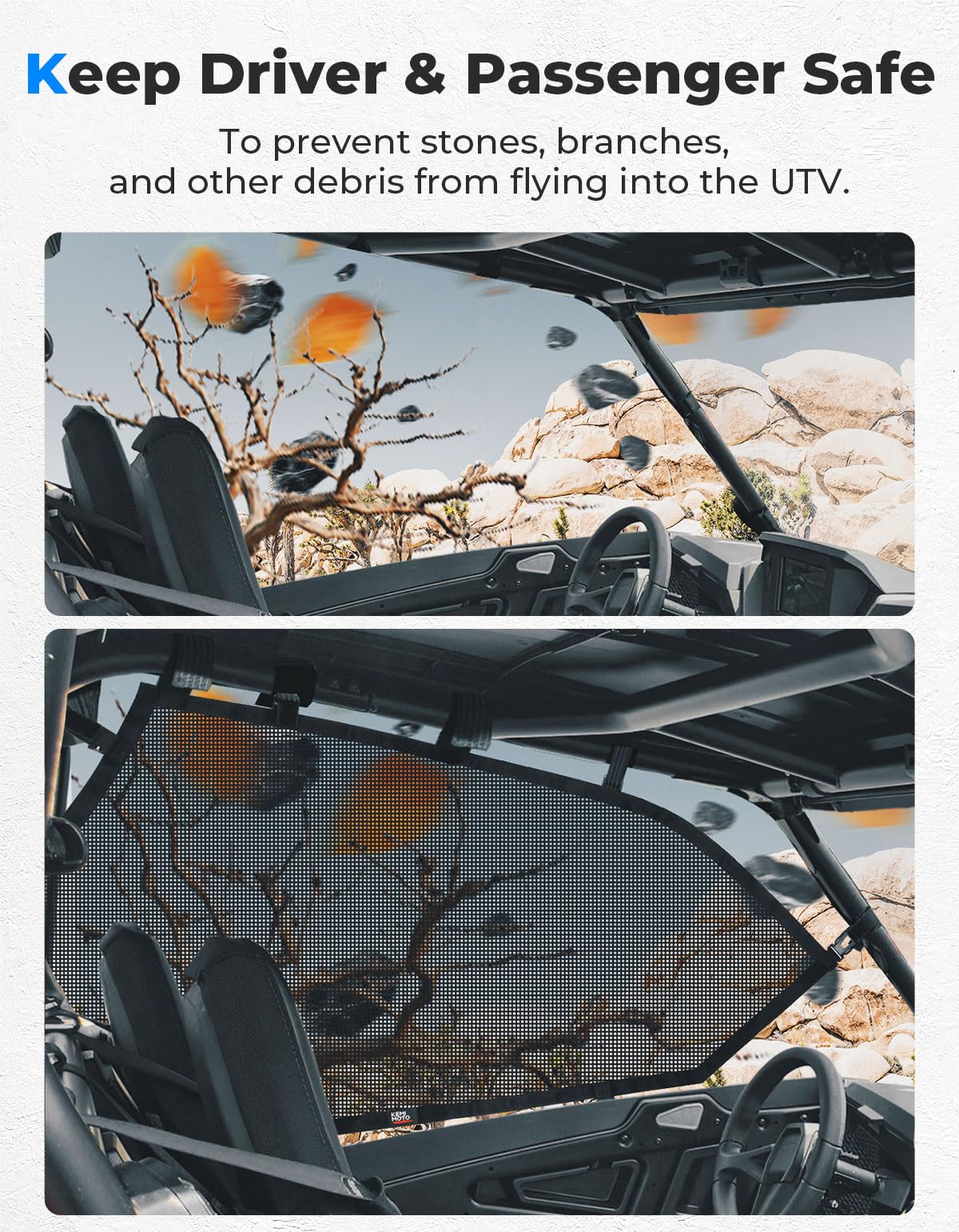 KEMIMOTO XP 1000 - Red de malla para ventana, jaula enrollable para ventana lateral, protección para puerta, compatible con Polaris RZR XP 1000/2016-2021 RZR XP Turbo 2 puertas 2014-2023
