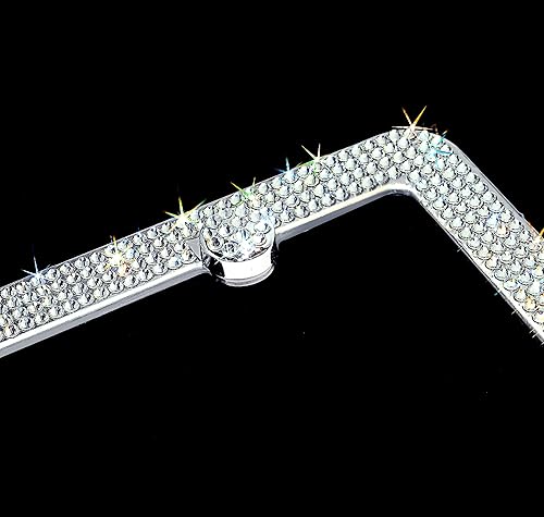 Miniatura 6 de HC - Marco de matrícula de acero inoxidable de 4 agujeros hecho a mano con diamantes de imitación transparentes de lujo, 1 paquete con caja de