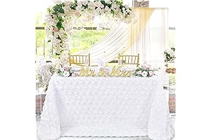 QueenDream White Wedding Tablecloth - 90 x 132 Inch Rosette Tablecloth