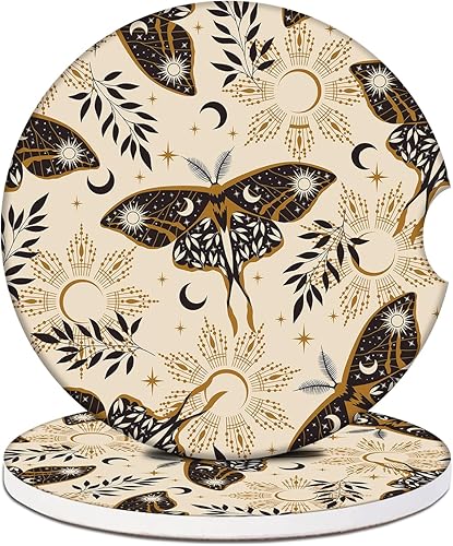 Portavasos de automóvil  Posavasos de cerámica absorbente con diseño de mariposa y luna, portavasos para bebidas, accesorios interiores de
