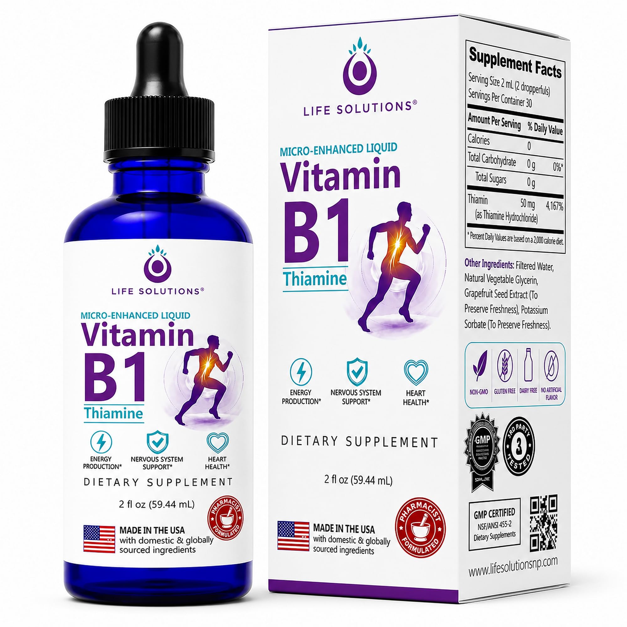 Liquid Vitamin B1 Drops, 50 mg Thiamine HCl Supplement, 30 Servings, 2 oz