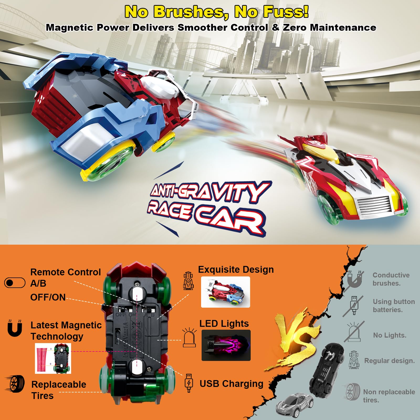 Juego de pistas de carreras de coches de tragamonedas con control remoto eléctrico de doble jugador, recargables, magnéticos, juego de carreras con controladores manuales, pista circular de paso 2