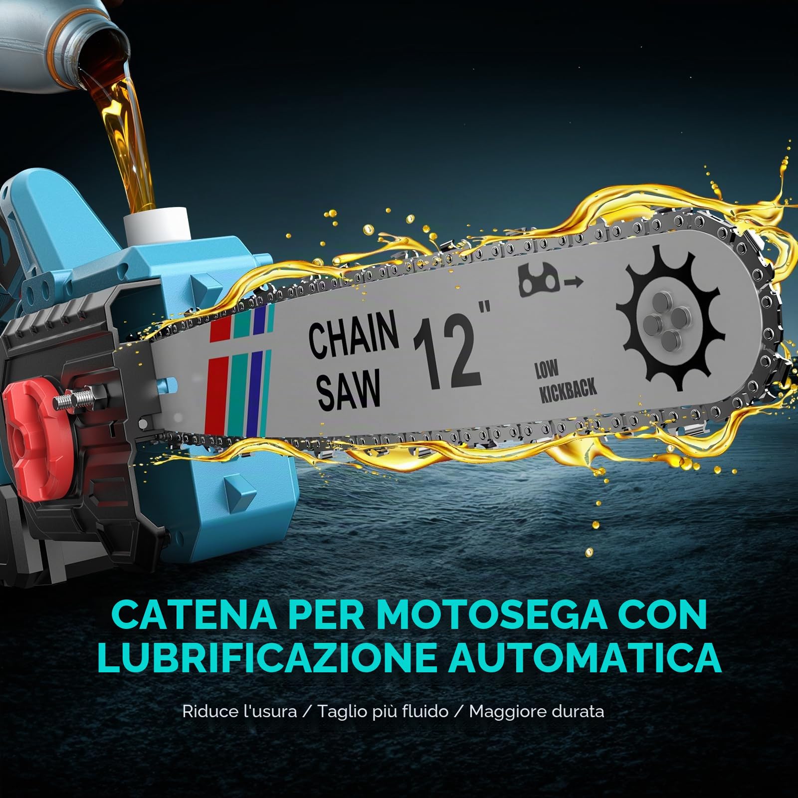 Motosega a Batteria 12" Brushless 1000W, Motosega Elettrica con Lubrificazione Automatica e Tensionamento Rapido Senza Utensili,Compatibile con Batteria Makita 18V LXT, 2x4000mAh per Potatura e Taglio
