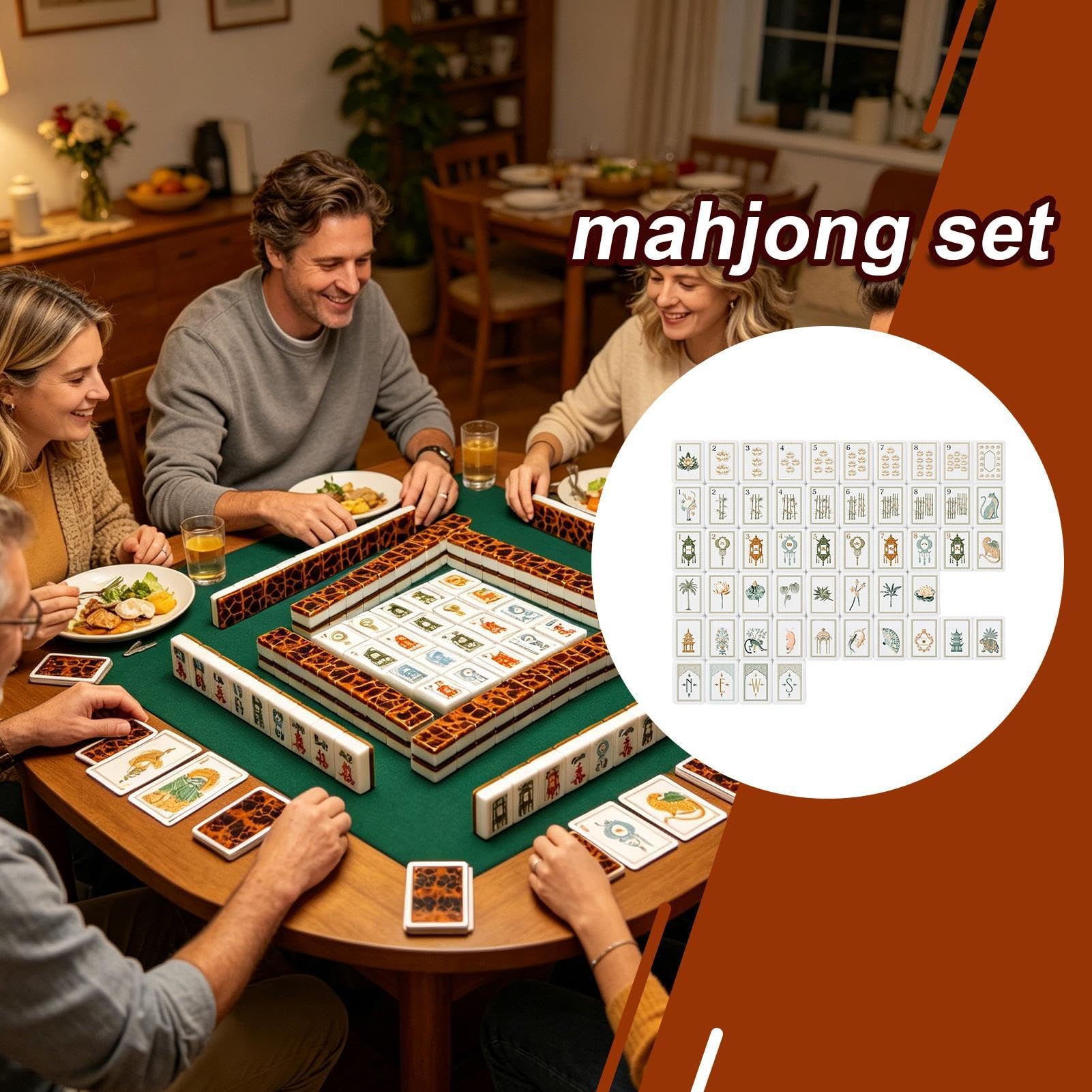 de Mahjong 160 pièces en acrylique américain gravé avec dés