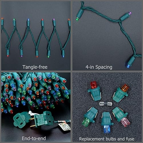 Miniatura 9 de YULETIME 200 luces LED de Navidad multicolor de gran angular, 66 pies, cable verde, certificado UL, 0.197 in, juego de luces navideñas (multicolor)