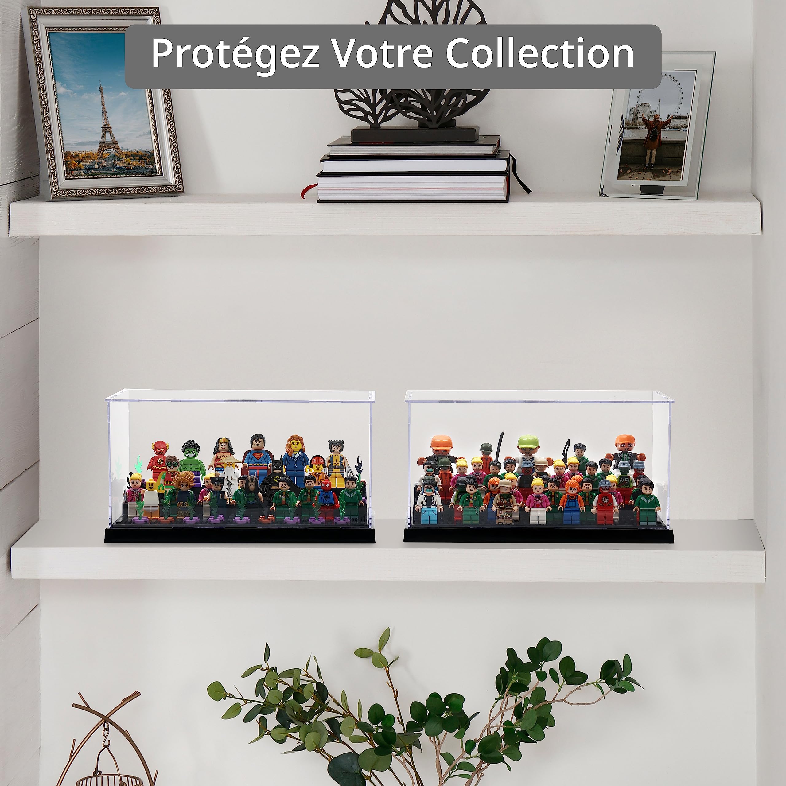 Winter Shore - Vitrine Acrylique Transparente 3 Niveaux [Lot de 2] - Vitrine pour Collection Figurine Action, Maquettes - Protection Anti-Poussière avec Plaque Compatible Briques Construction