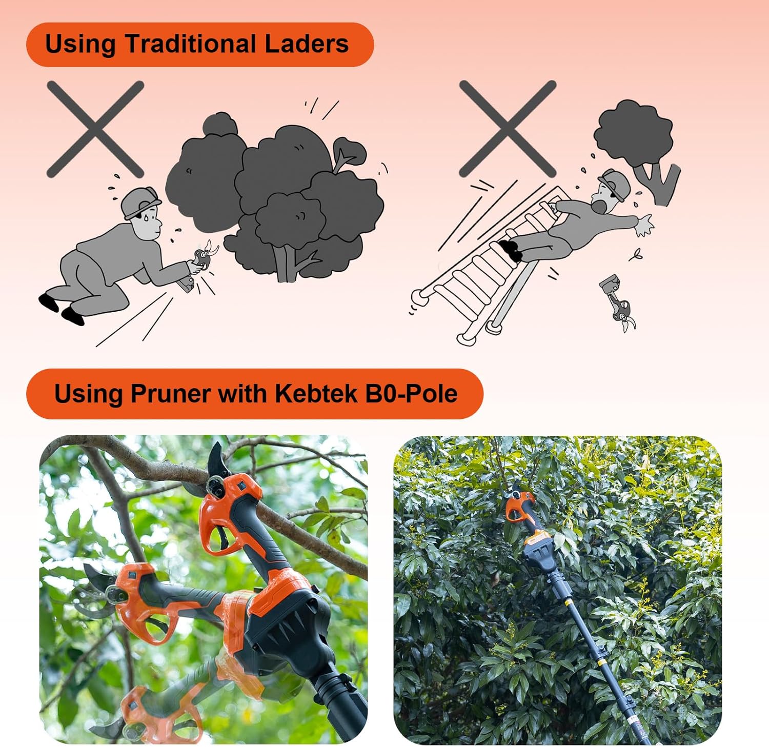 Kebtek Electric Pruning Shears Cordless 40mm Battery Secateurs Power Pruner Shears Electric Snippers 1.6''-0.98'' Adjustable Cutting for Gardening Heavy Duty(Only Body Machine, NO Battery and Charger)