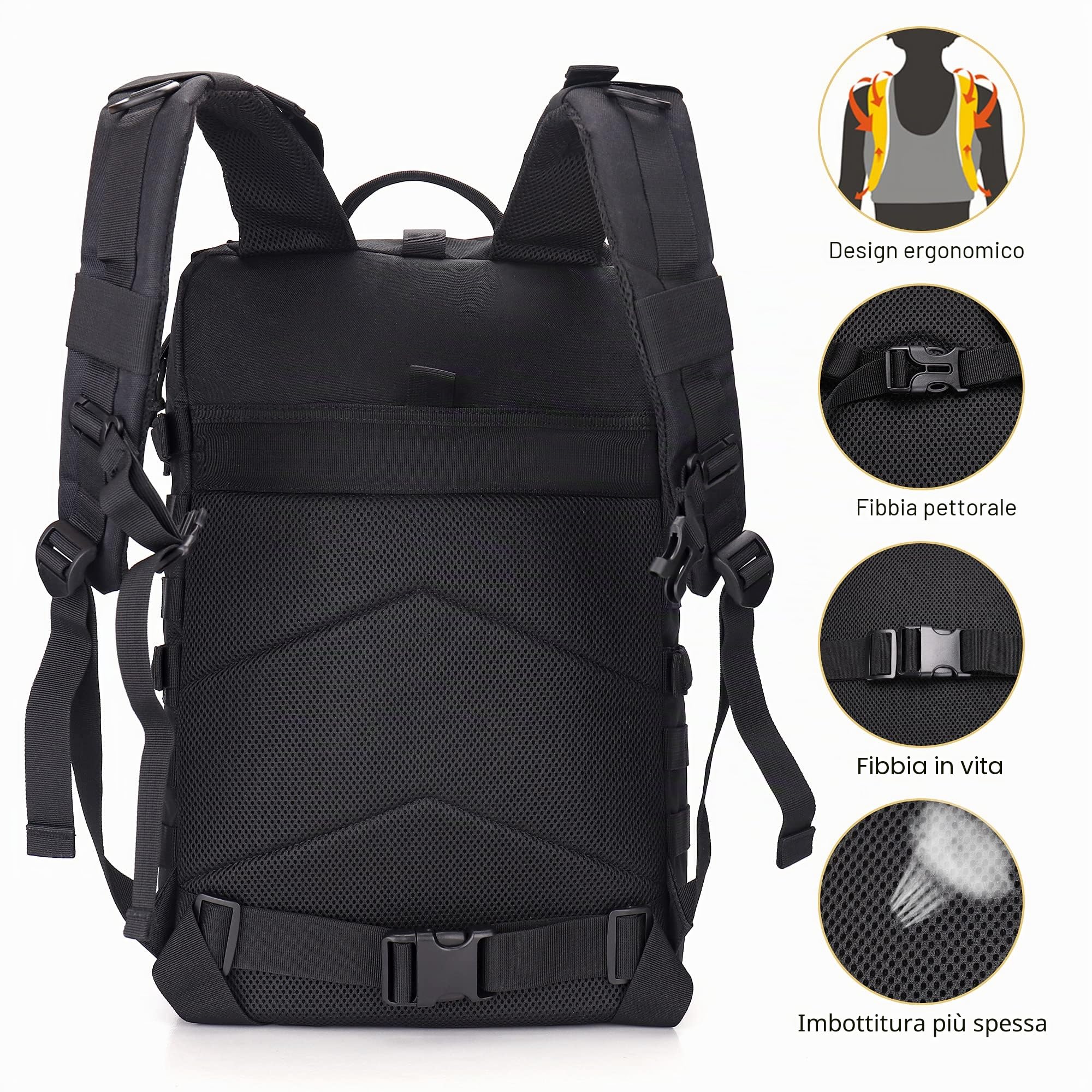 Zaino Moto Uomo, Grande Zaino Militare 45L, Espandibile Zaino porta Casco Moto, Zaino Tattico per Sopravvivenza Trekking e Campeggio e Altre Attività All'aperto