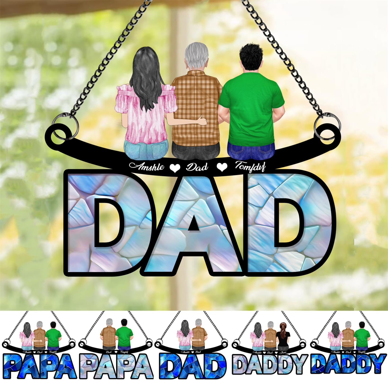 Personalized Suncatcher Dad Acrylic Window Hanging Art Decoration Gift for Papa Daddy Suncatcher Ornament Custom Dad & Daughter Son Father's Day Home Gift for Husband Grandpa