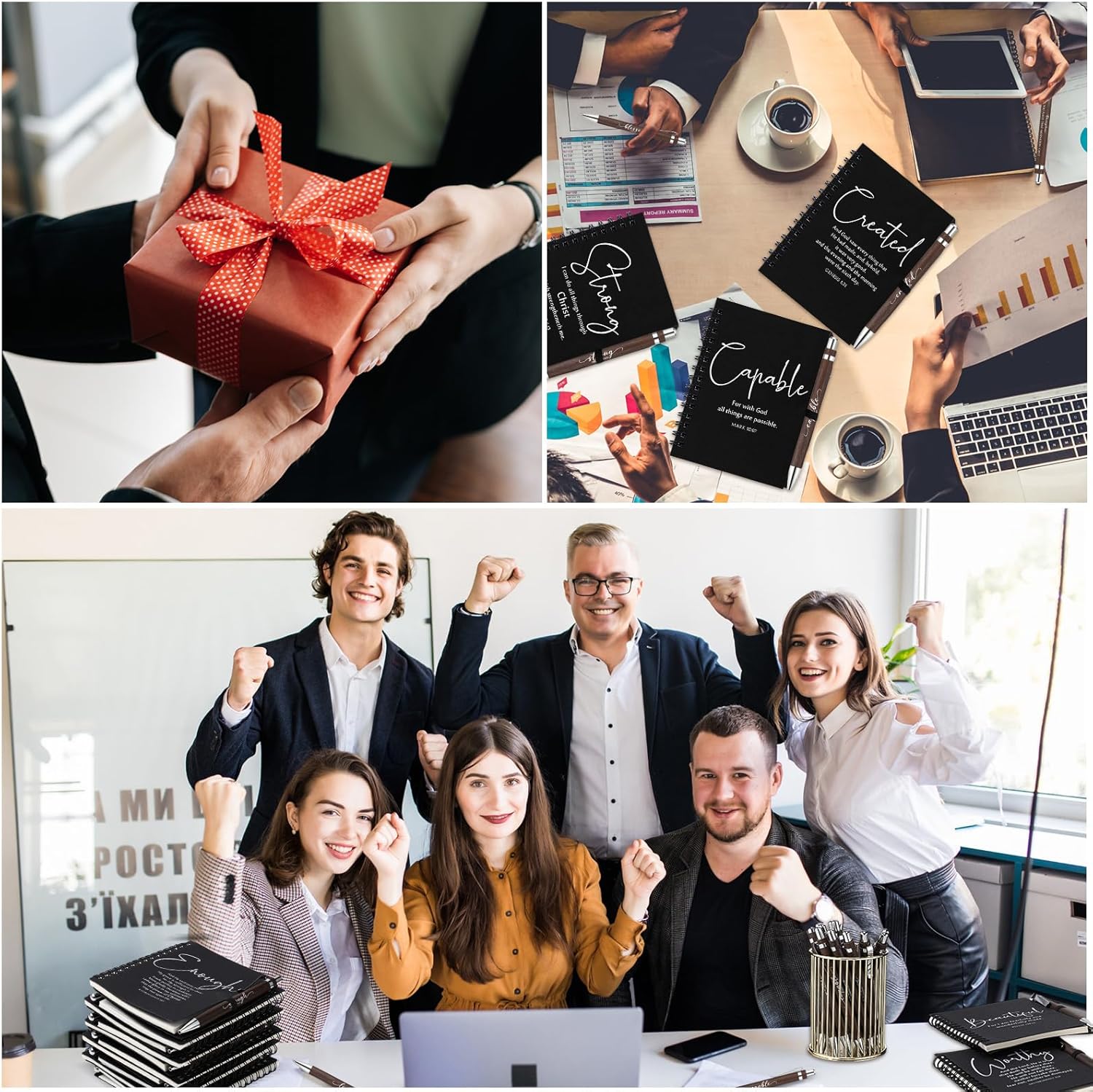 Kosiz 12 Sets Christian Gifts Bulk Inspirational Bible Verse Spiral Notebook and Religious Bamboo Ballpoint Pen Journal with Scripture for Church Member Bible Study Teacher Valentines Holy Week (Black) - Image 6