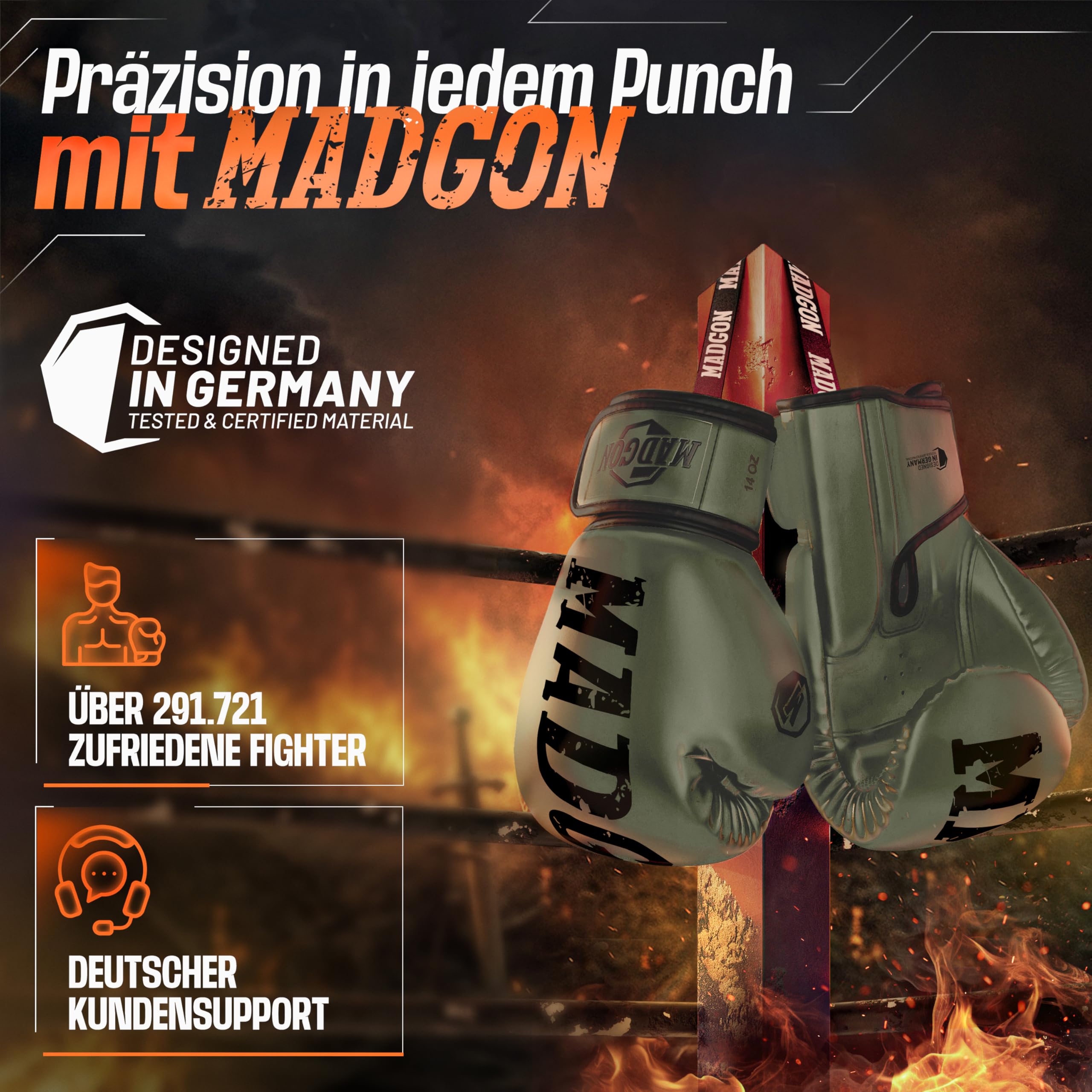 MADGON Premium Boxhandschuhe aus bestem Material für Lange Haltbarkeit, Männer und Frauen Kickboxhandschuhe für Kampfsport, MMA, Sparring, Muay Thai und Boxen 10 12 14 16 oz inkl Beutel