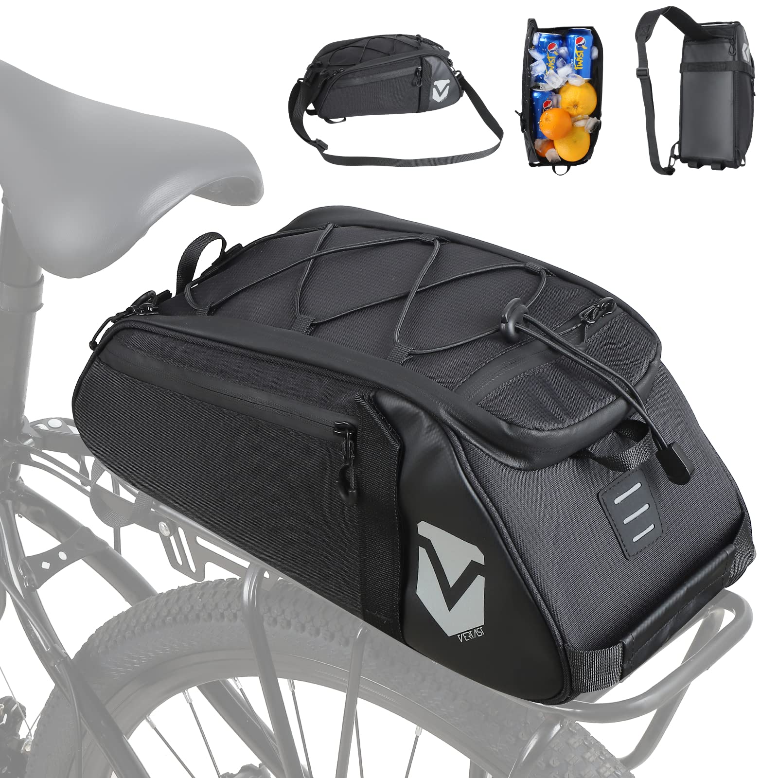 LASIEYO Borsa Da Bici Portapacchi Impermeabile 35x12.5x14 Cm – Riflettente, Con Manico E Tracolla, Per MTB, Città E Mountain Bike