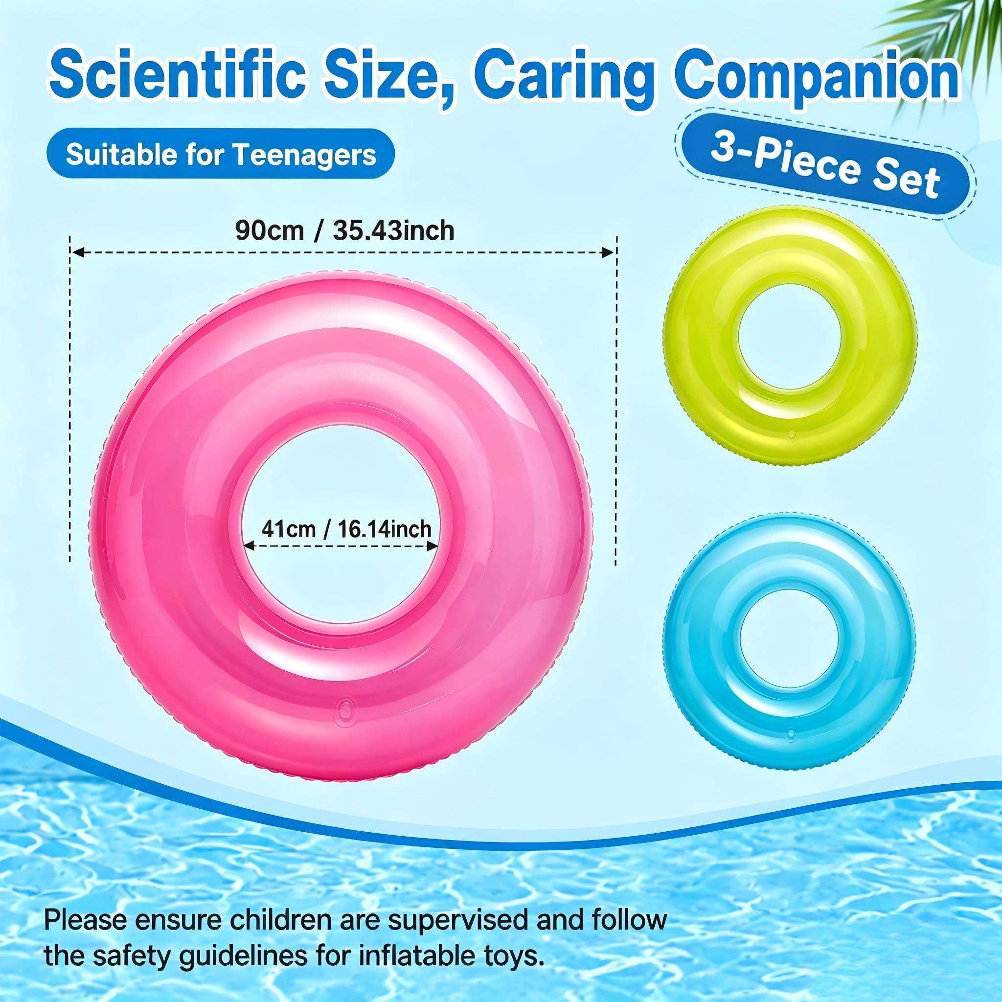 Pool Inflatables Rubber Ring 70/90cm (3 Pack), 100 - Image 2