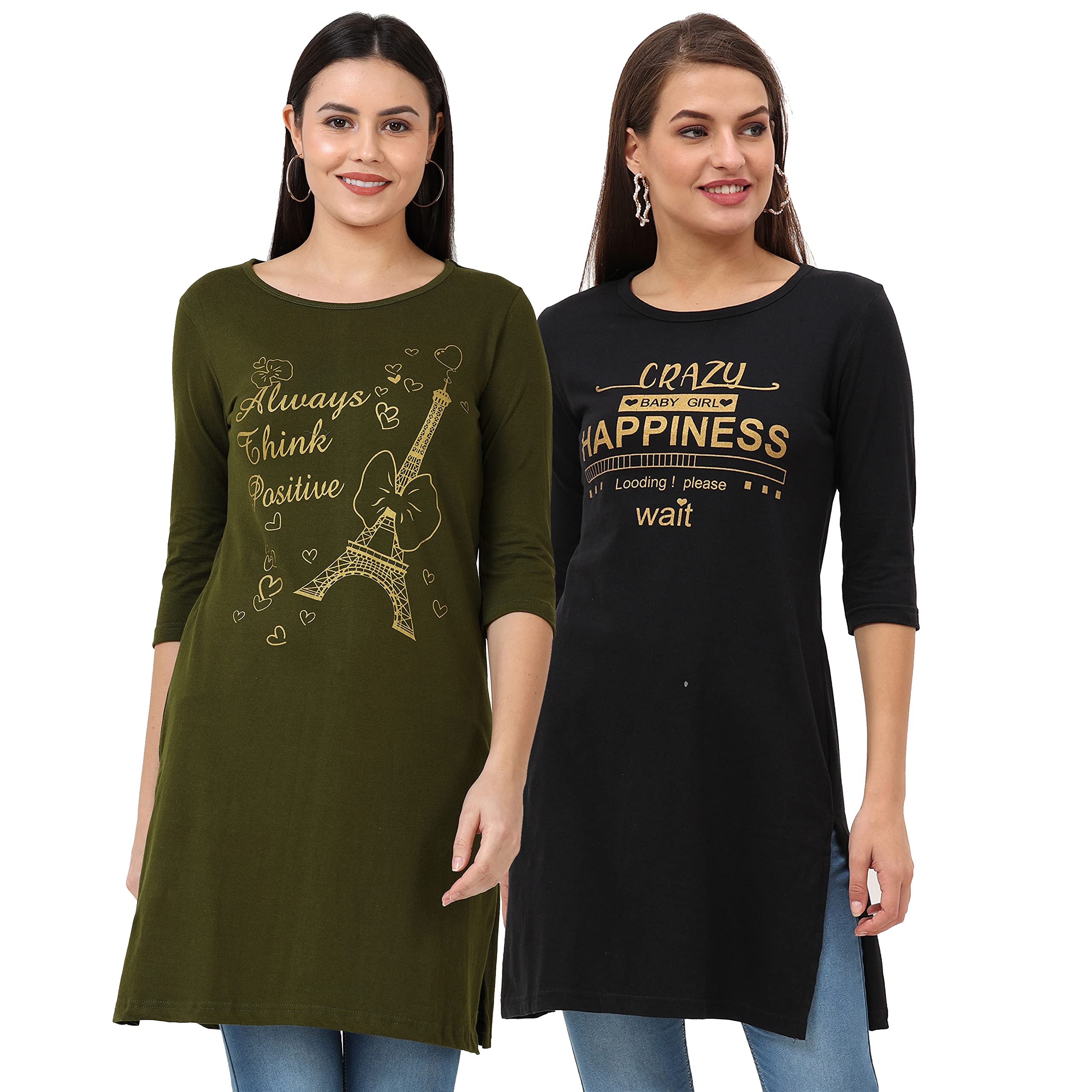 fleximaa Women's Cotton Printed Round Neck 3/4 Sleeve Long Top-picture-10