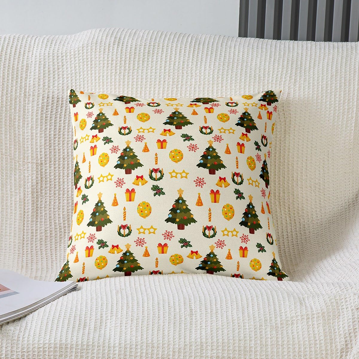 Juego de 4 fundas de almohada con temática navideña de 18 x 18 pulgadas, juego de 4 fundas de cojín de árbol de Navidad, fundas de almohada decorativas con temática de invierno, funda de almohada para