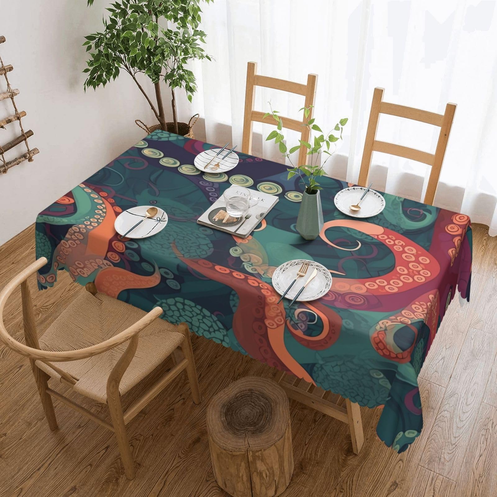 Nappe abstraite en polyester lavable 137x183cm pour table rectangulaire