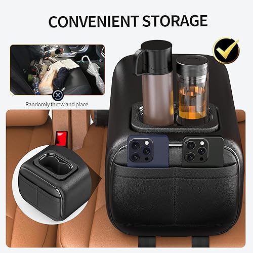 Miniatura 6 de Reposabrazos para asiento trasero de automóvil, caja de consola de 2 filas con portavasos, reposabrazos universal, reposabrazos trasero, caja de
