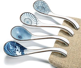 DAHO GOMSU Asian Ceramic Soup Spoon, with Long Handle Easy to Hold, Non-slip Bottom, for Japanese Ramen, Chinese and Vietnamese Wonton, Noodle Soup Spoons (V86)