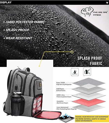 Miniatura 4 de Mochila 519 Fitness para preparación de comidas, enfriador de almuerzo unisex aislado para senderismo al aire libre con compartimento para