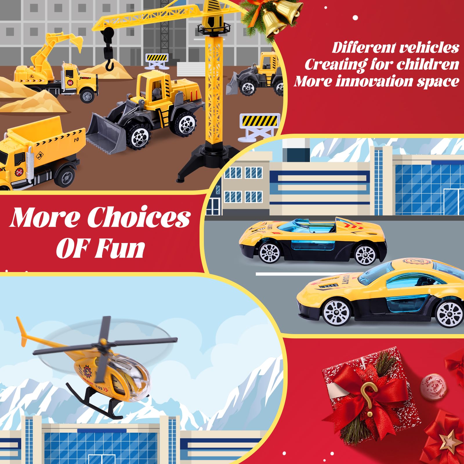 Calendrier De L’Avent 2024 Voitures De Construction – 24 Surprises Pour Garçons 3+ Ans – Jouets Véhicules Chantier + Carte Géante Immersive
