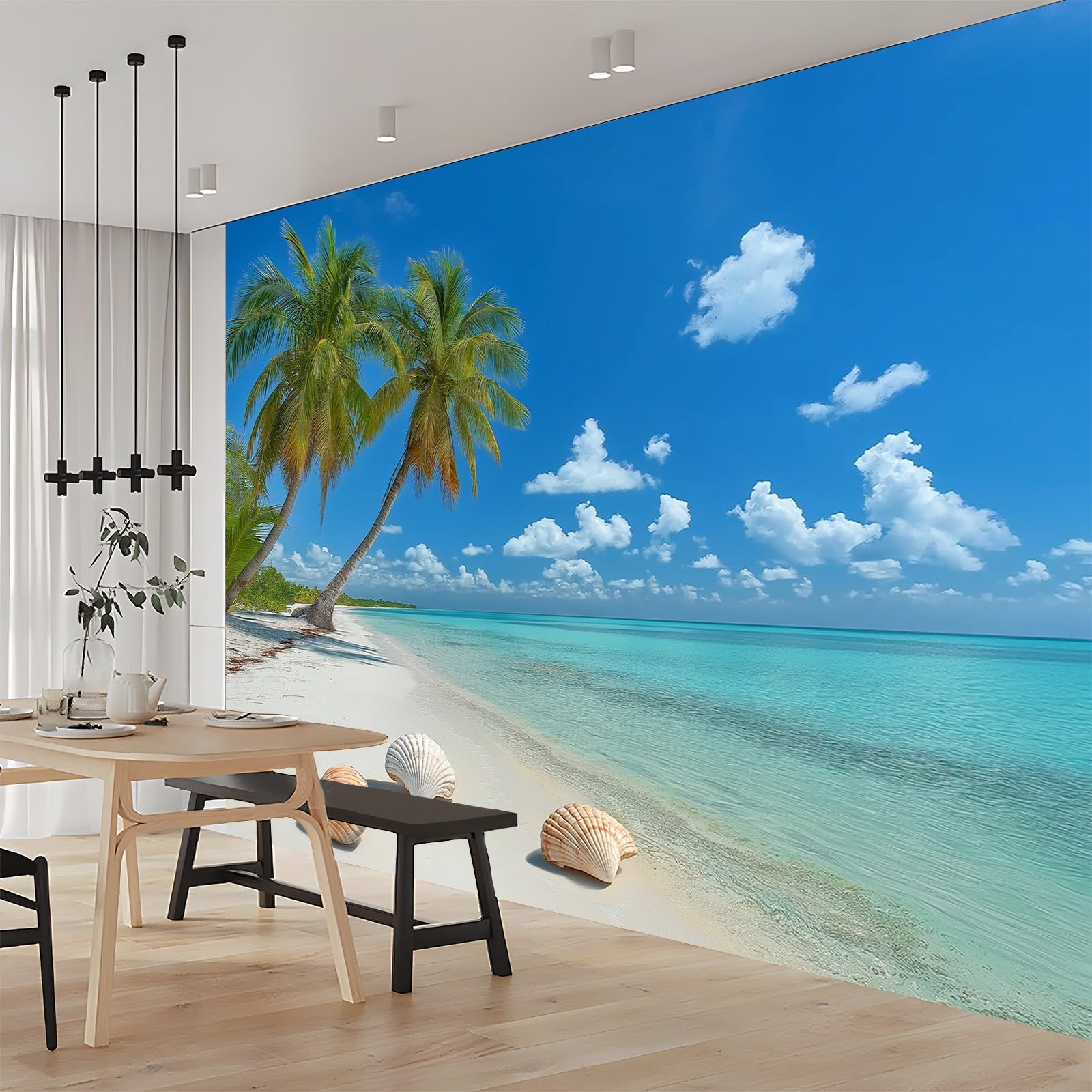 Wall Mural Photo Wallpaper Landscape Tropical Beach Non-Woven Art Print Decoration Poster Picture Design Modern Living Room Kitchen Dining Room Bedroom 350 x 256 cm Blue