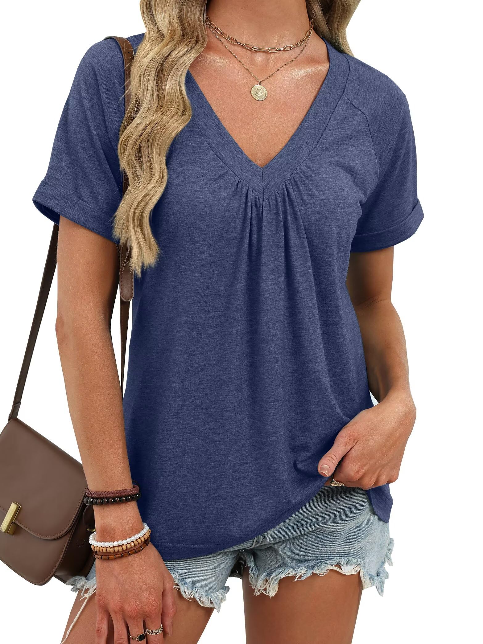 WELINCO Womens Summer V Neck Shirt Casual Short Sleeve Basic Fashion Outfits Tops