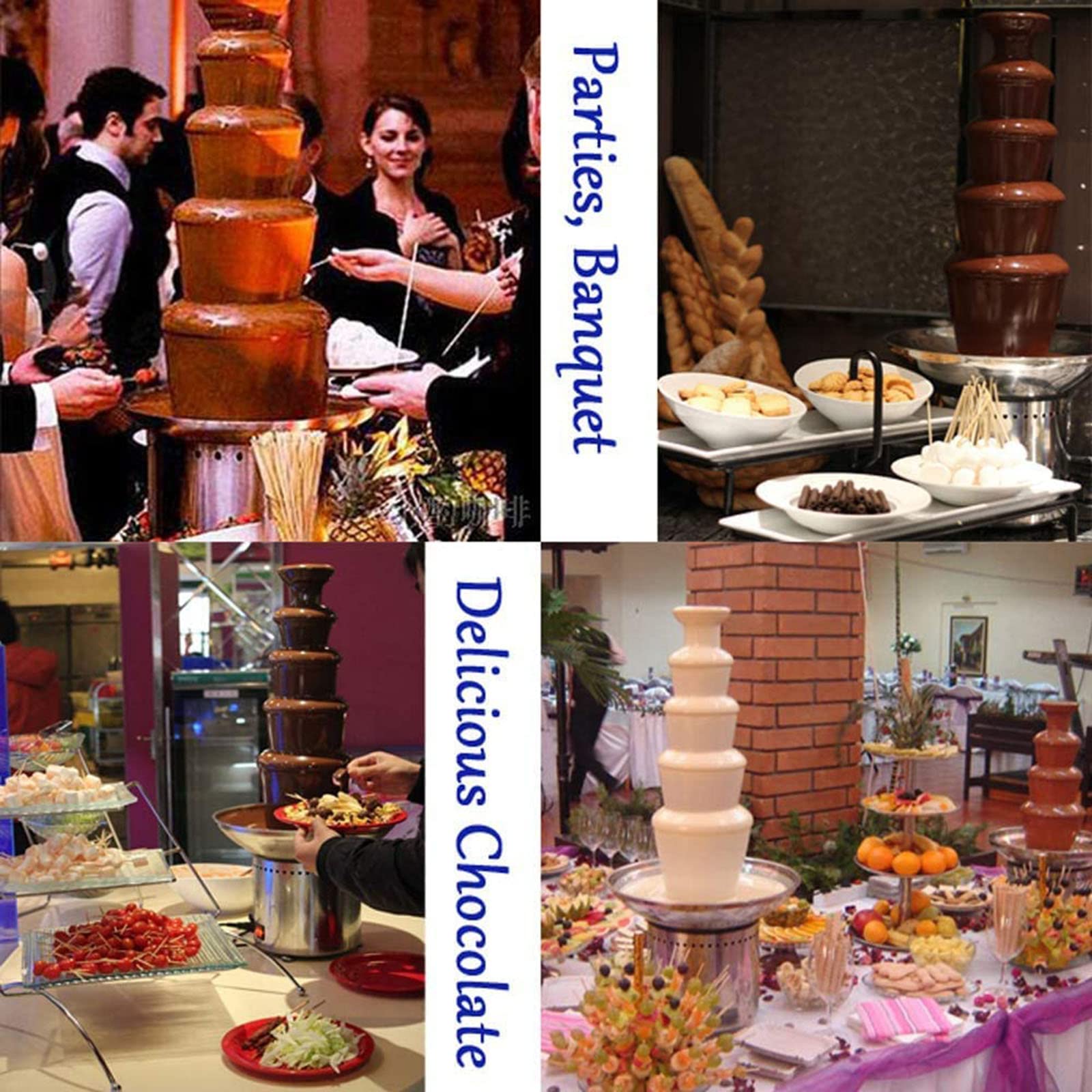 4/5/6/7 Livelli di Grande capacità Cascata di Cioccolato/Melting Pot, Macchina per Fontana di fonduta di Cioccolato Commerciale, per Feste di Compleanno, Feste di Matrimonio al Ristorante (4 Tier)