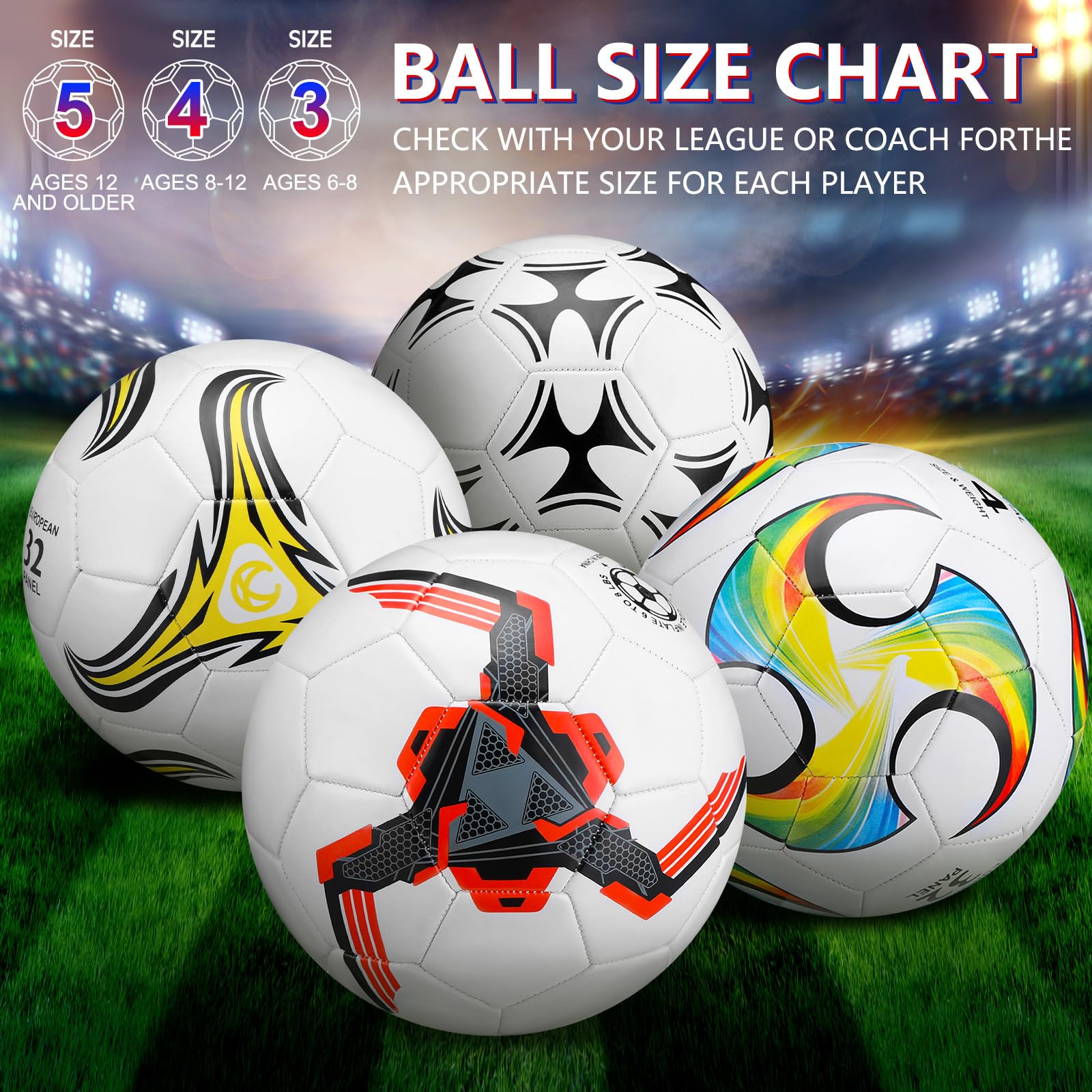 Tradder 4 Pack Operation Christmas Soccer Ball with Pump Deflated Soccer Balls Bulk for Outdoor Indoor Training Sport Gift for Kids Boys Youth Teens Adult Charity Donation