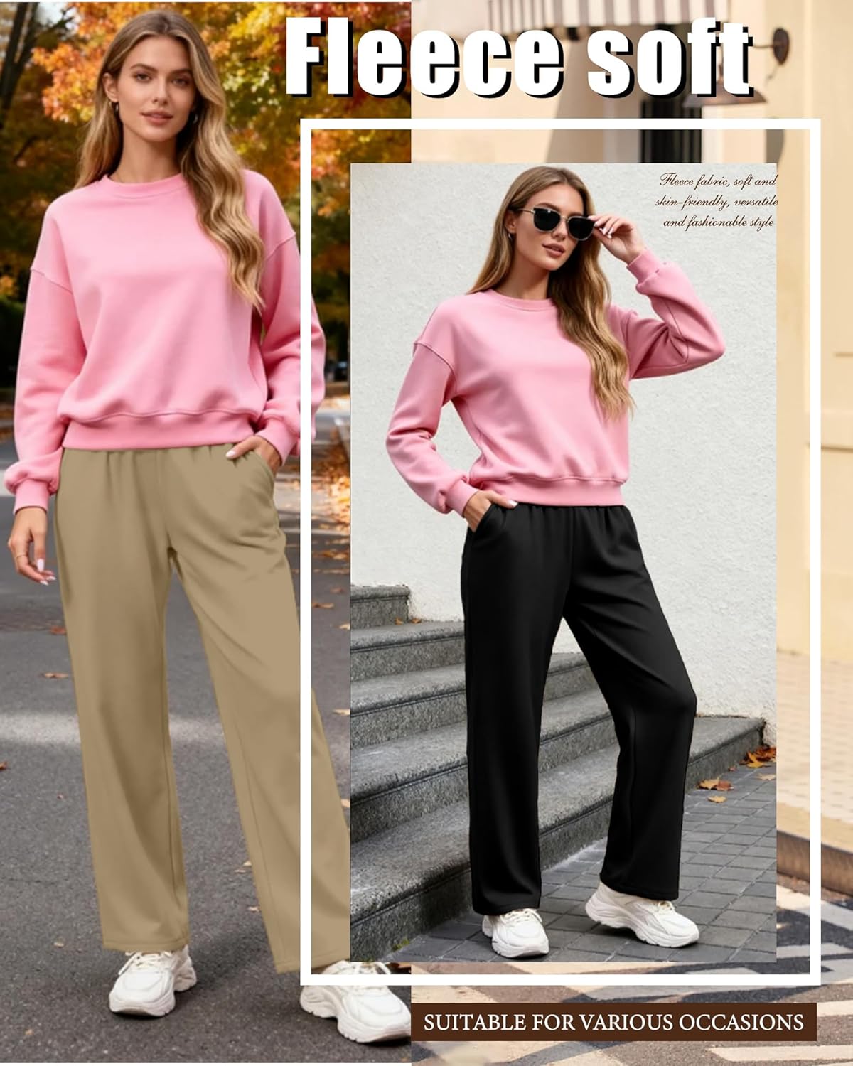 Oakgarden 3 Pack Women's Fleece Lined Sweatpants, Wide Leg Baggy Pants Lounge Yoga Pants Loose Winter Joggers with Pockets