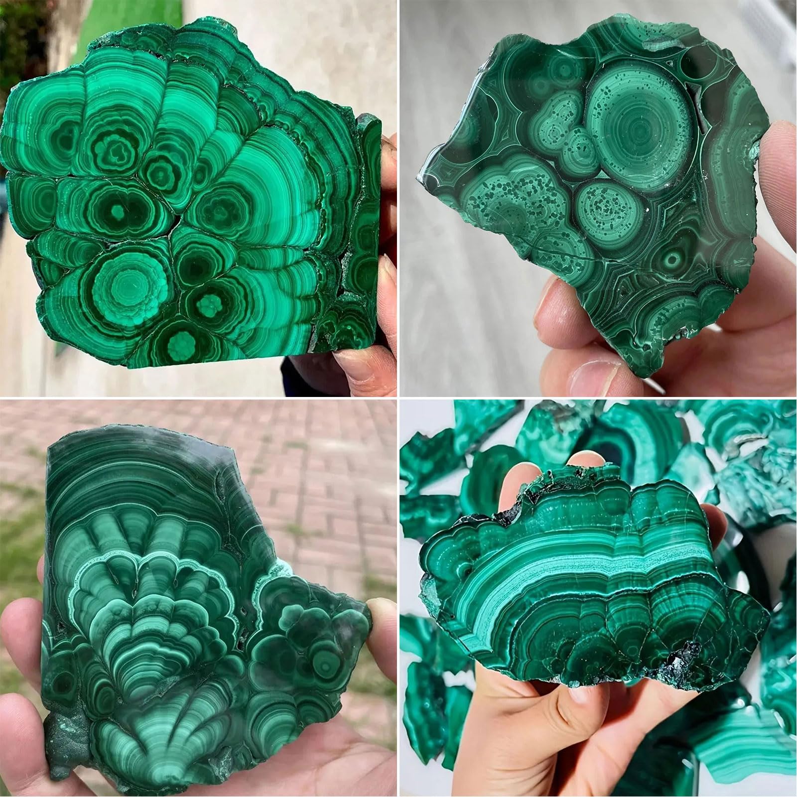 Fette di Cristallo di Malachite Naturale 1PC Campione Minerale Verde Pietra Grezza Irregolare per la Meditazione Reiki Fai-da-Te lucidata, la Decorazione della casa,300~400g