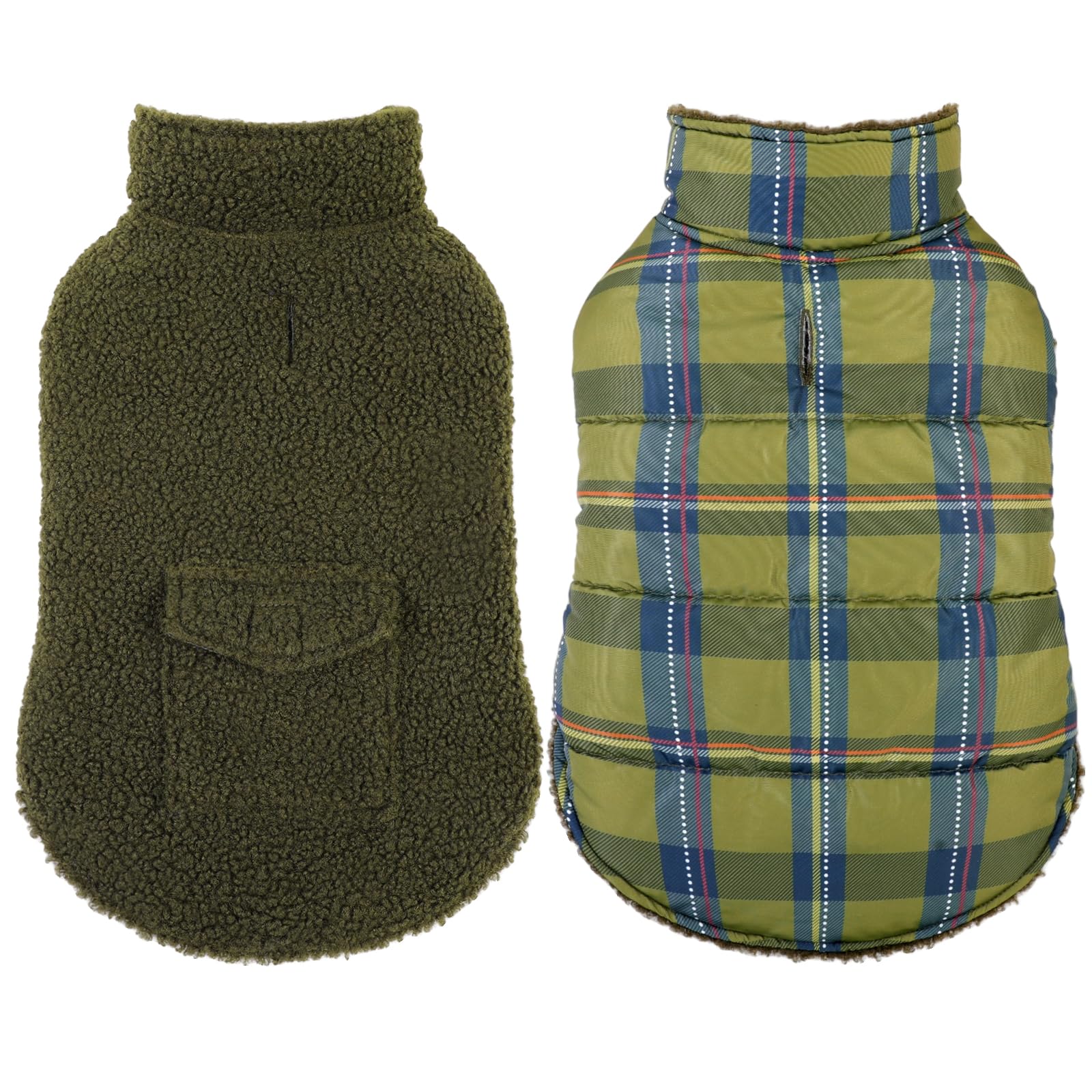ASENKU L Cappotto Cane Invernale Impermeabile Doppia Faccia per Cani Media, Giacca Calda per Border Collie e Bulldog Francese, Chiusura Velcro, Tasca Posteriore per Neve e Gelo