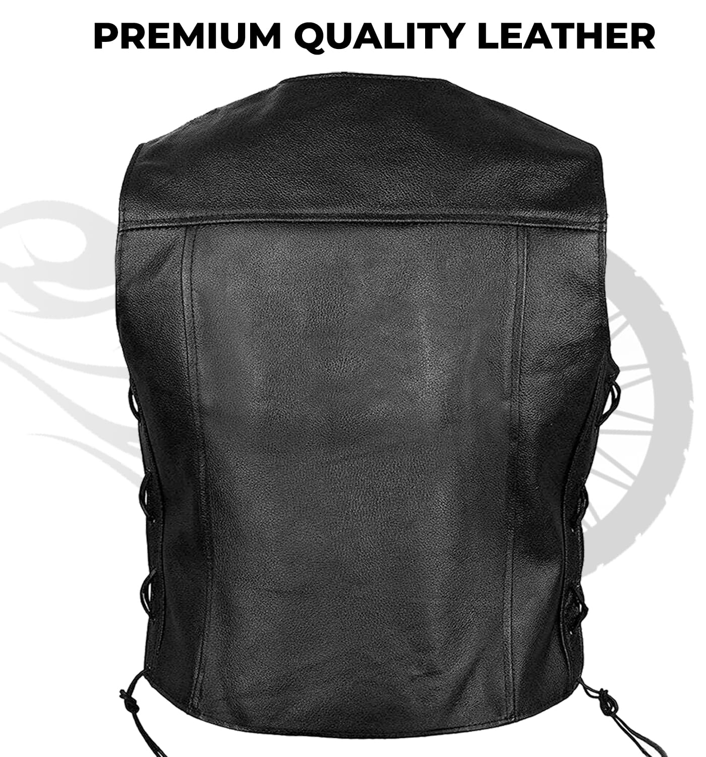 Skates sports Genuine Leather Motorcycle Vest 2 Concealed Pockets Biker Vest Adjustable Side Laces Riding Club Vest for Men (7XL, Black)