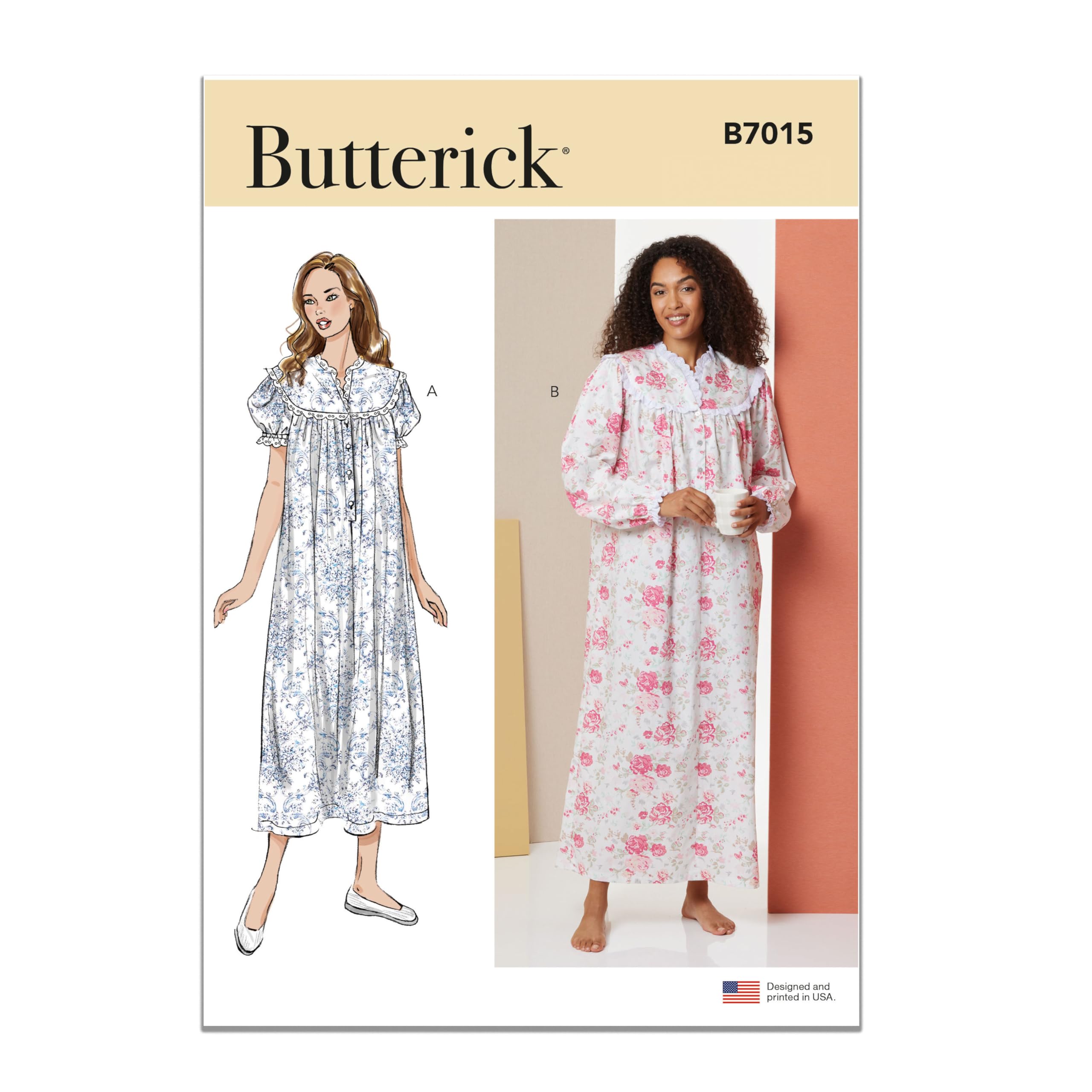 BUTTERICK Sewing Pattern B7015A Misses' Nightgown with Sleeve and Length Variations A (XS-S-M-L-XL-XXL)