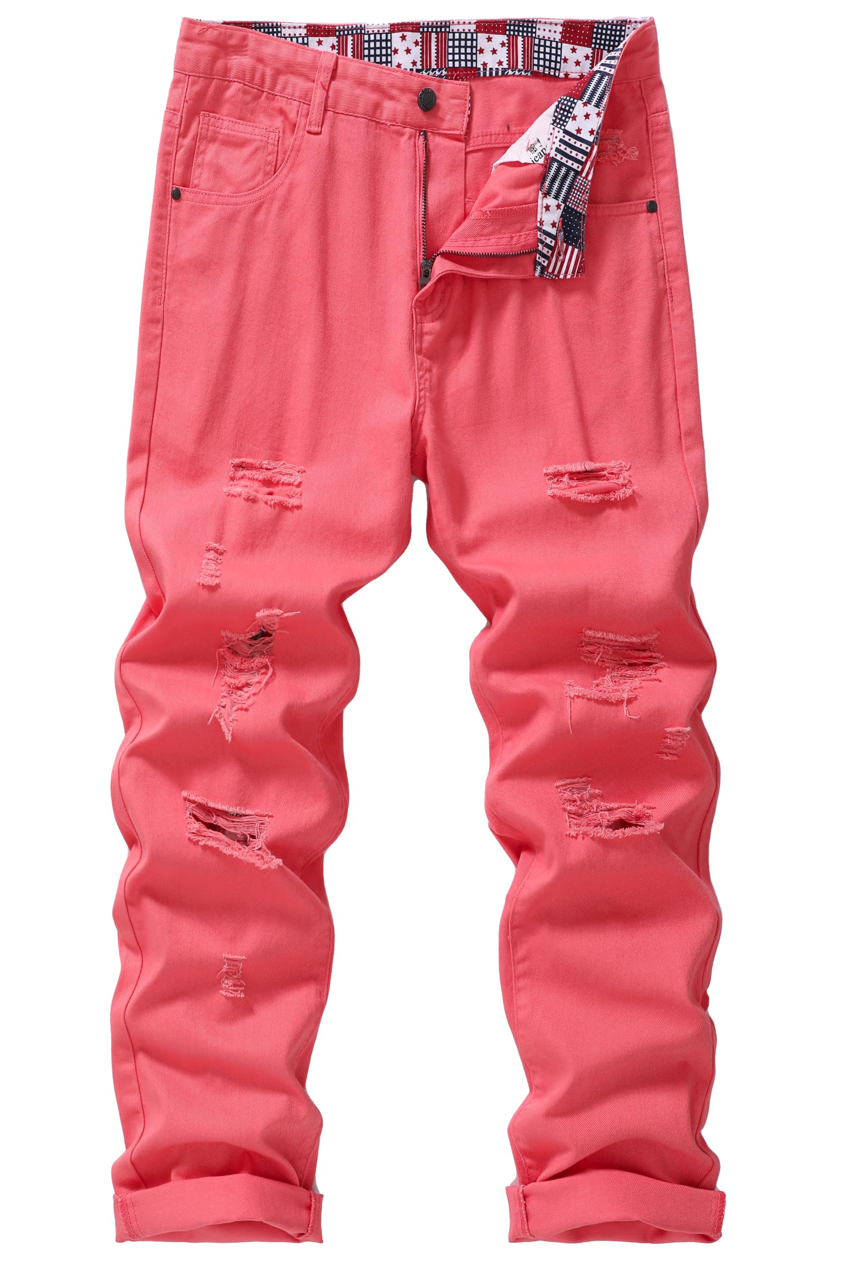 MZNBURAM Men's Non-Stretch Regular Fit Straight-Leg Denim Pants Jeans