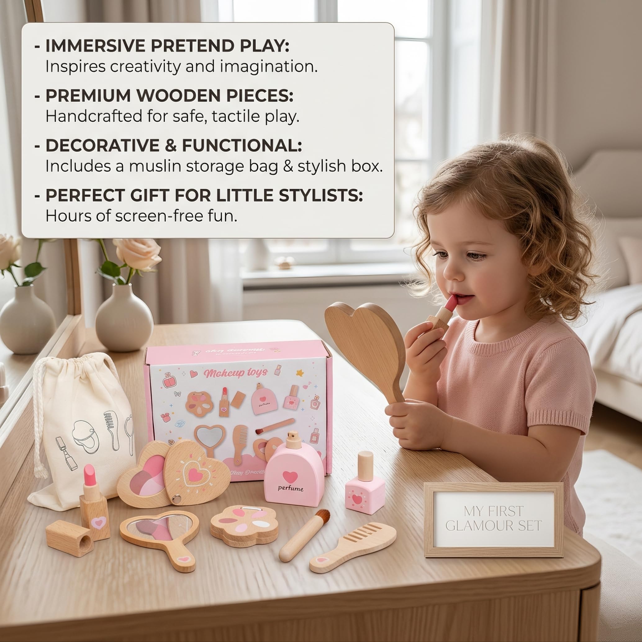 Juegos de Maquillaje de fantasía para niñas, Juego de Maquillaje de Madera para niños