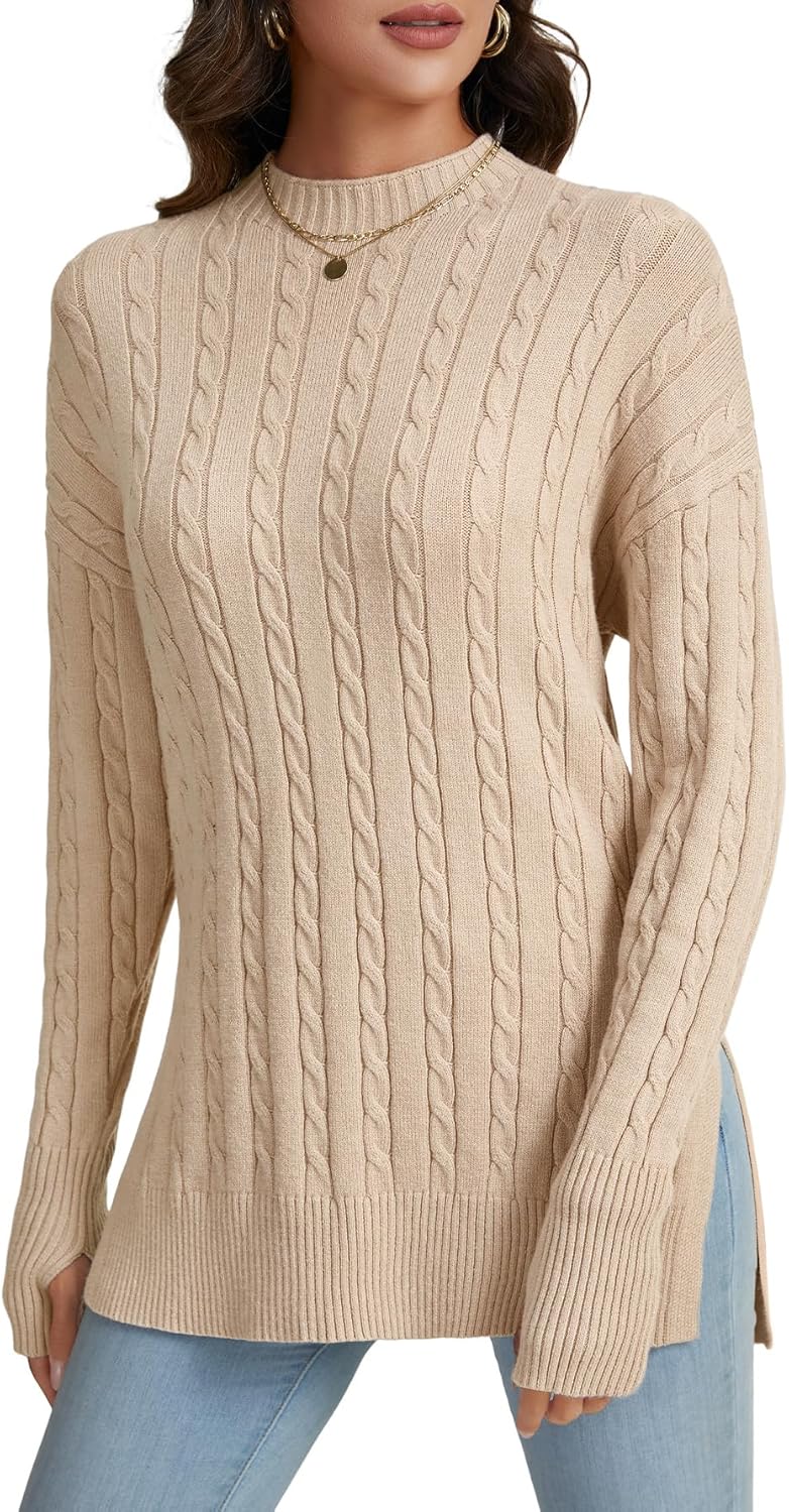 LYANER Women's Cable Knit Side Split Crew Neck Long Sleeve Casual Pullover Sweater - Image 4