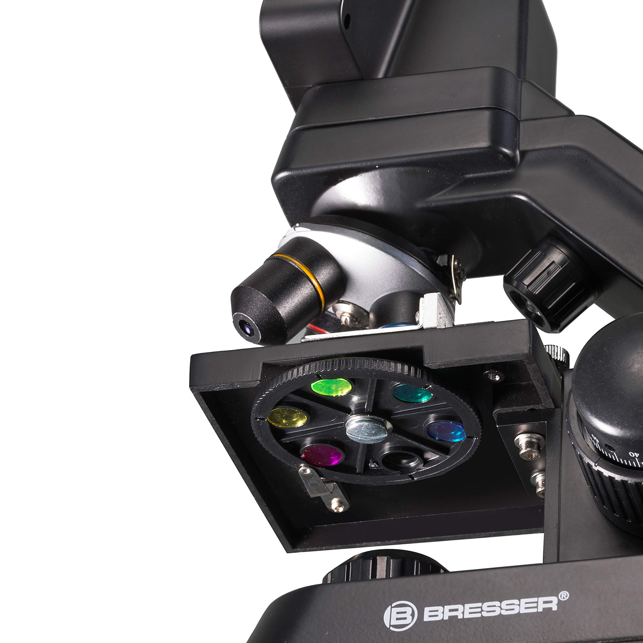 Bresser Microscopio Biolux Touch 5 MP LCD Microscopio per scuola e hobby con tavolo meccanico incrociato HDMI, USB, porta SD