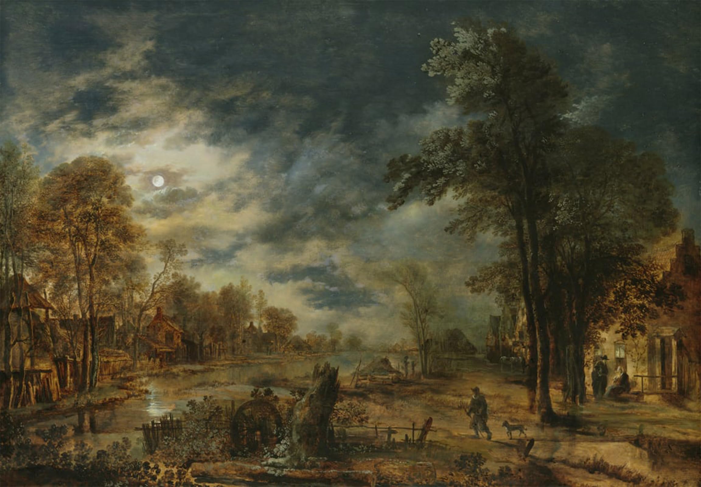 ARTXLXXBN Famous Prints Artwork Pictures Poster Painting Art Moonlit Landscape with a Village by Aert Van Der Neer Artwork Landscape Pictures for Home Decor 60x90cm