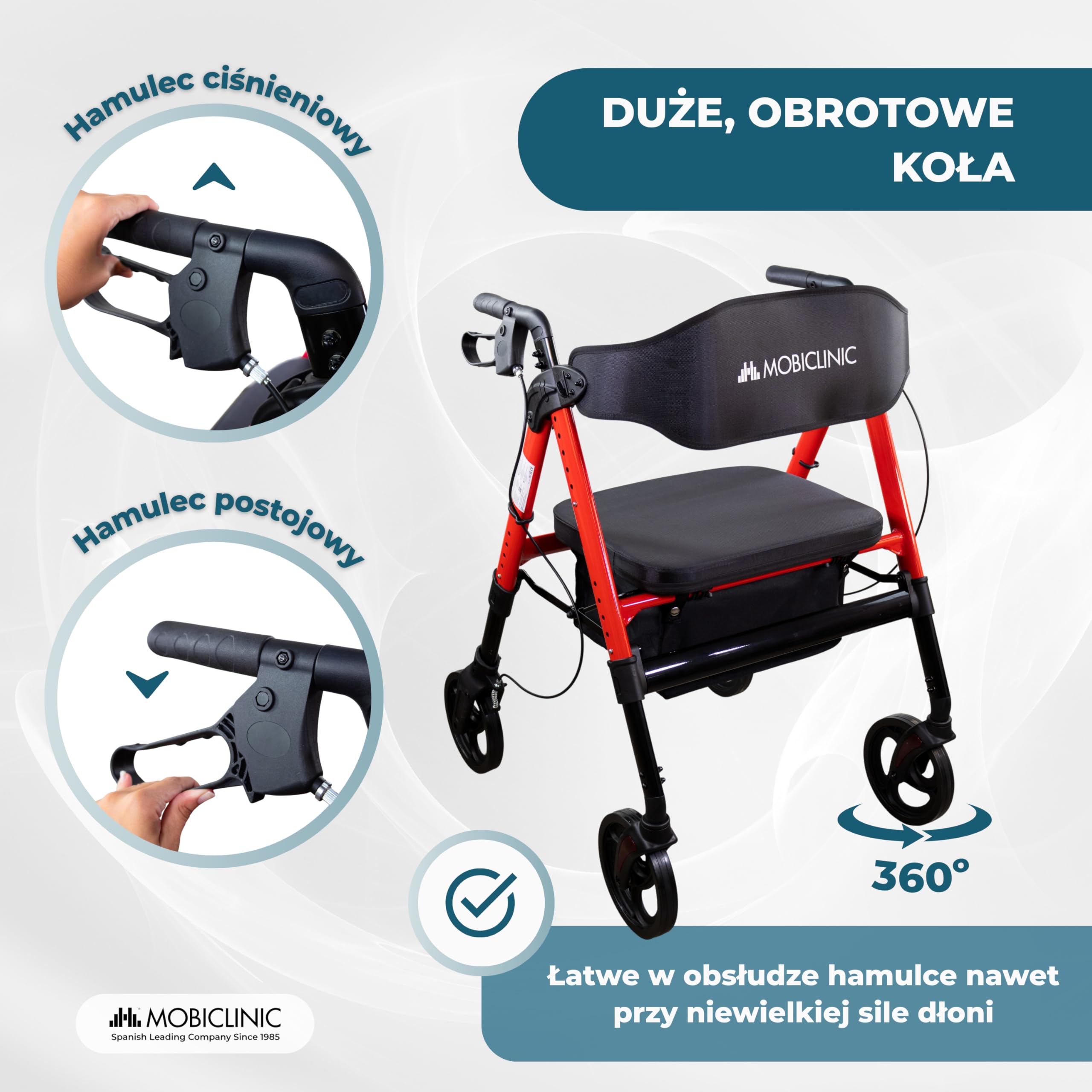Mobiclinic®, Chodzik Bariatryczny, XXL, do 204 Kg, Specjalna Szerokość, Składany, Regulowana Kierownica i Siedzisko, Kółka 360º, Oparcie, Kosz XL, Wzmocnione Aluminium, Madeira