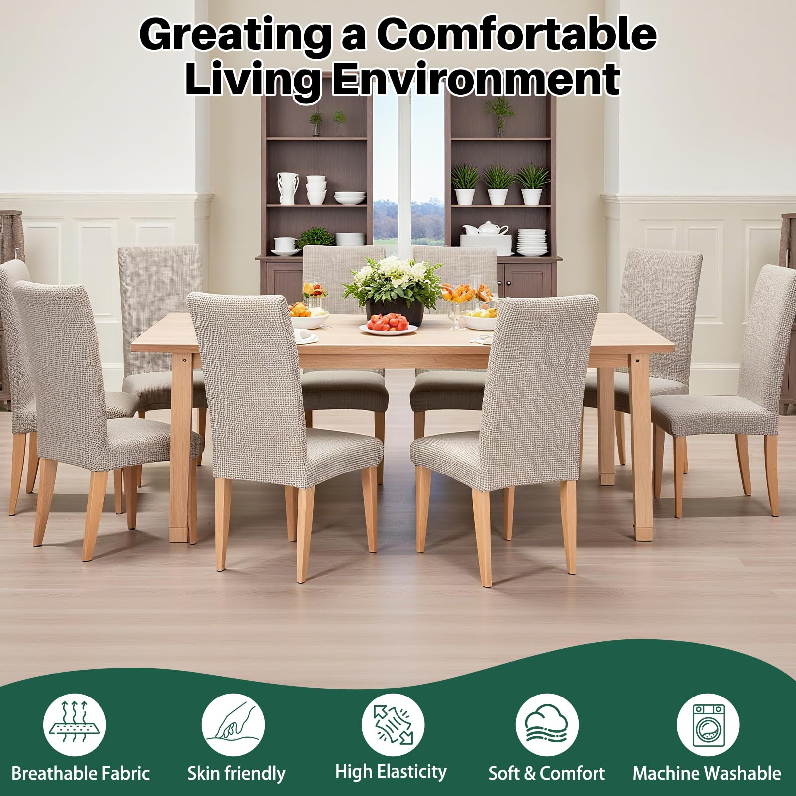 Dioxide Coprisedie con Schienale Elastico Copri Sedia da Cucina Tessuto Jacquard Antimacchia,Universali Coprisedia Elasticizzati, Moderno Fodera Sedia per Soggiorno,Cucina,Casa (Cachi,6pc)