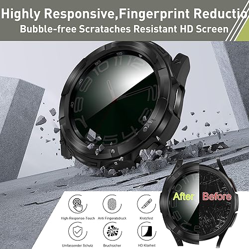 Miniatura 4 de Funda 3 en 1 para Samsung Galaxy Watch 6 Classic de 1.850 in, 2 resistentes TPU Armor Bumper Cover+2 Protector de Pantalla de Vidrio Templado+2