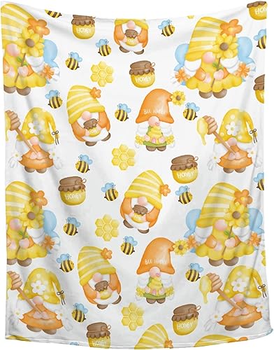 ZHONGKUI Manta de franela de gnomo, manta de gnomo con abeja para adultos, mujeres, niños, amigos, manta de regalo de gnomo para sofá, cama,